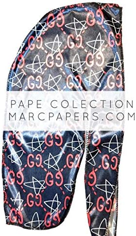 Pape Collection | Premium Luxury Silk Material | Designer Durag for Men | Dark Blue & Red Gucci Print | 100% Super Stretchy Elastic | Seamless Stitches | Luxury Fashion Design | Perfect for 360 Waves