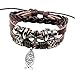 SisFrog Layered Leather Bracelet Vintage Adjustable Handcraft Dangling Jesus Christ Cross Fish Leather Bracelet, Birthday, Easter Gifts, Baptism Gifts for Women, Men (Brown)