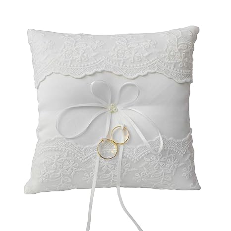 Amazon Com Arksu Lace Pearl Ring Pillow Ivory Cushion Bearer 8 2