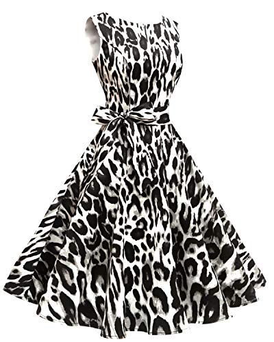 Hanpceirs Women's Boatneck Sleeveless Swing Vintage 1950s Cocktail Dress WhiteTiger XS