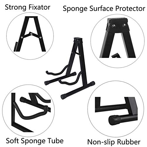 Spiritlele 2 Pack Folding Guitar Stand Set Fits Acoustic, Classical, Electric, Bass Guitars, Mandolins, Banjos, Ukuleles and Other Stringed Instruments - Black