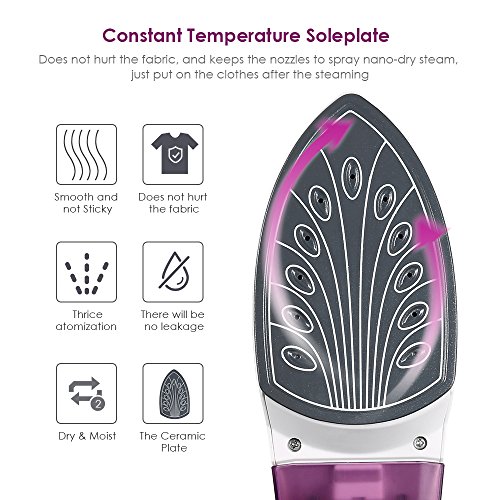 Easehold Steam Iron Garment Steamer Clothes Steamer Handheld 2 in 1 Flat and Hang Dry and Steamer Ironing Portable for Travel Dewrinkle Fabric (Purple) - Thumbnail 3
