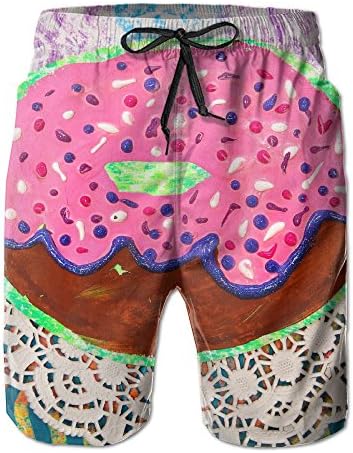 Newest Doughnut Food Color Art Pink Men's Swim Trunks Board Shorts Quick Dry Beach Wear