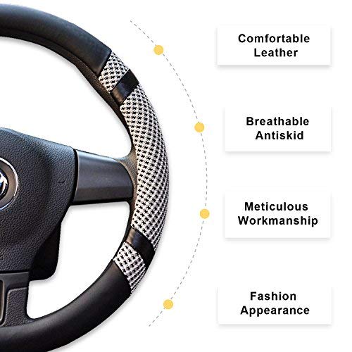 BOKIN Steering Wheel Cover Microfiber Leather Viscose, Breathable, Anti-Slip, Odorless, Warm in Winter Cool in Summer, Universal 15 Inches(Gray)
