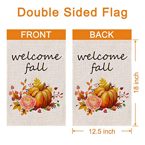 seogol Welcome Fall Flag Pumpkin Garden Flag 12.5 x 18 Double Sided Fall Autumn Harvest Yard Flag Seasonal Halloween Thanksgiving Holiday Outdoor Decorative for Home Garden Yard Lawn Patio