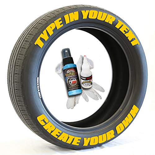 Tire Stickers - Create Your Own Custom Tire Lettering Add-On Accessory - DIY/Easy/Glue & 2oz Touch-Up Cleaner - Custom Sizing/Yellow (Pack of 8)