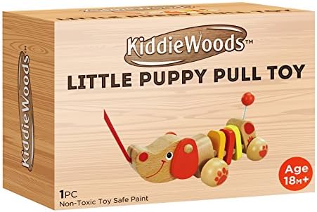 Kiddie Woods Pull Along Little Puppy Wooden Toy, Non-Toxic, Great for Imaginative Play and Hand-Eye Coordination