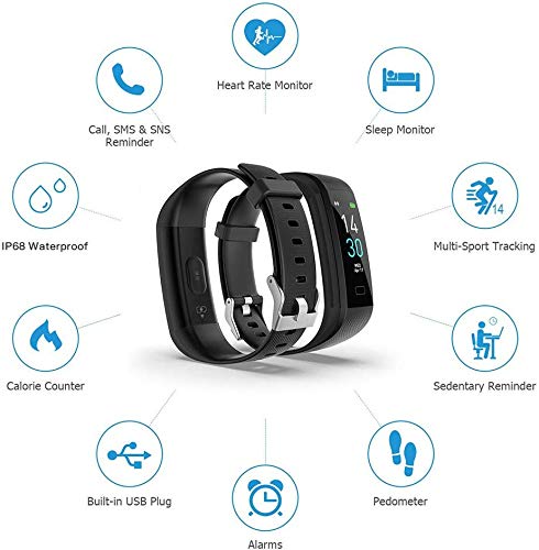 Fitness Tracker HR, Activity Tracker Watch with Heart Rate Monitor, IP68 Waterproof Smart Fitness Band with Step Counter, Calorie Counter, Pedometer Watch Black for Kids Women and Men