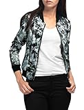 Allegra K Women's Long Sleeves Stand Collar Zip Up Floral Bomber Jacket Grey M