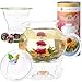 Teabloom Wings of Love Blooming Tea Gift Set - 40 oz Borosilicate Glass Teapot, Teapot Warmer, Glass Loose Tea Infuser, 12 Fruit Flowering Tea Canister