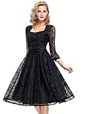 Belle Poque Black Lace Vintage Pinup Dress 3/4 Sleeve Square Neck Prom Gowns