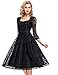 Belle Poque Black Lace Vintage Pinup Dress 3/4 Sleeve Square Neck Prom Gowns