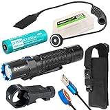 OLIGHT M2R Pro Warrior 1800 Lumens USB Rechargeable Tactical Flashlight, 21700 Battery, holster, pressure switch, rail mount kit with EdisonBright BBX5 battery carry case bundle (Black)