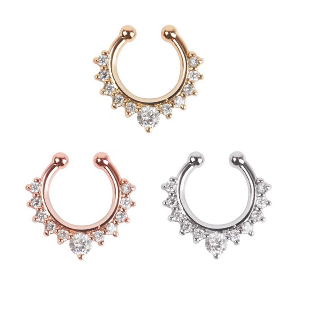 Septum Jewelry, 3pcs Septum Ring Faux No Piercing Nose Ring for Women Girls - Rose Gold & Gold & Silver