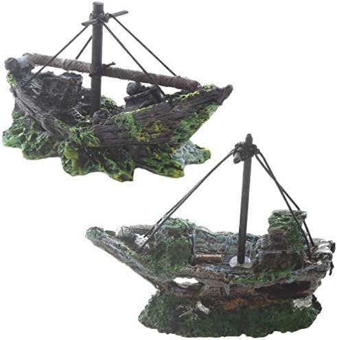 emours 2 Pack Aquarium Ornament Mini Small Private Ship Fish Tank Decoration Hideout
