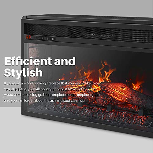 Della 3DInfrared Electric Fireplace Insert 26-inch with Remote Control (Black) Portable Indoor Space Heater - 1400W with Long Glass View, Overheating Safety Protection