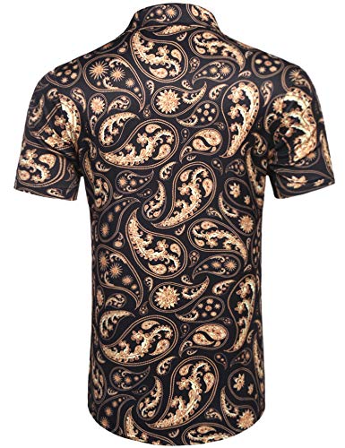Daupanzees Mens 70s 80s 90s Vintage Disco Stylish Classic Modern Fashion Short Sleeve Luxury Print Party Celebration Shirts (Black XL)