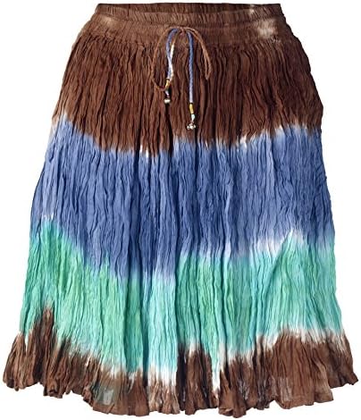 Womens Tie Dye Mini Broom Skirt with Elastic Waistband, Brown