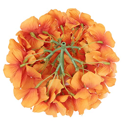 Flojery Silk Hydrangea Heads Artificial Flowers Heads with Stems for Home Wedding Decor,Pack of 10 (Fall Orange)