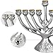 Unomor Hanukkah Menorahs with 9 Branches, Sliver Chanukah Menorah, Resin Made with Metal Cover