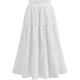 SHENHE Girl's Tiered Flowy Maxi Skirt Elastic Waist Ruffle A Line Vacation Long Skirts