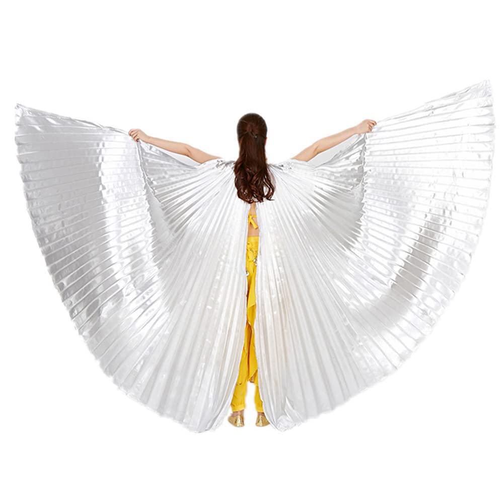 Leemiman Women Belly Dance Opening Wings for Halloween Christmas Party Professional Belly Dance Costume Wings with Sticks (Silver)