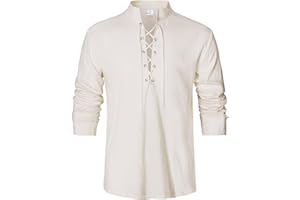IWQBQ Men's Renaissance Long Sleeved Shirt Pirate Medieval Cotton Shirt Hippie lace up top Halloween Costume