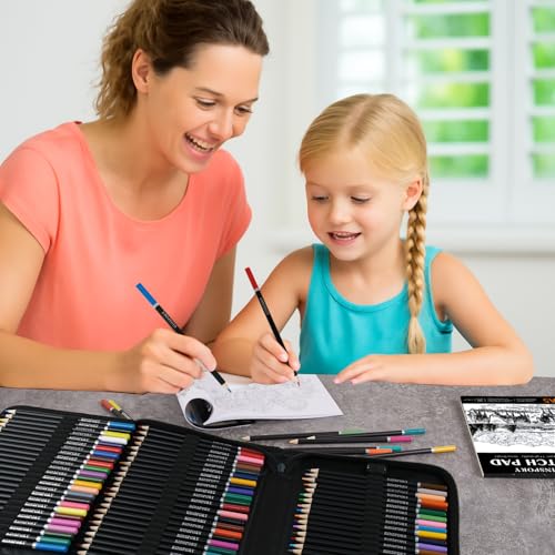 KINSPORY 78PCS Coloring Pencils with 3.0mm Soft Leads, 50-Sheet 3-Color Sketch Book, Sketching Kit with Adjustable Shoulder Strap - Art Set Gift for Adults Artists Beginners Teens Girls Boys