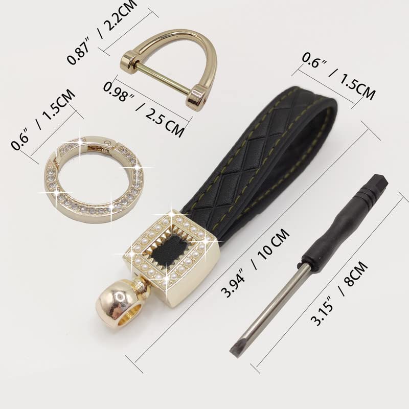 Daemson Microfiber Leather Car Keychain, Bling Diamond Keychains for Women, Universal Car Key Fob Holder with 360 Degree Rotatable, Anti-Lost D-Ring, 2 Keyrings and 1 Screwdriver (Black)