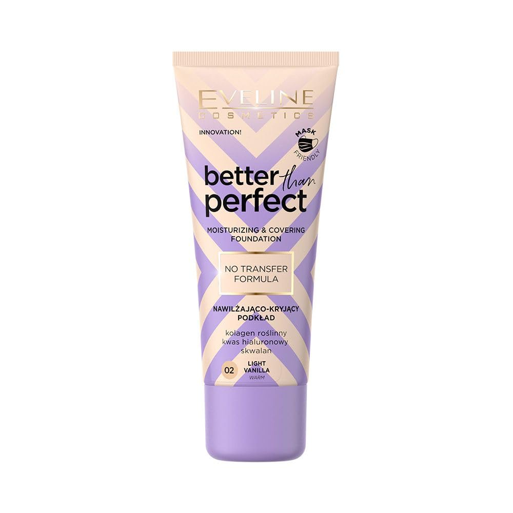 Eveline Cosmetics Better Than Perfect Foundation - Lightweight, Hydrating & Radiant Finish with Hyaluronic Acid & Plant Collagen, 12-Hour Wear, Vegan