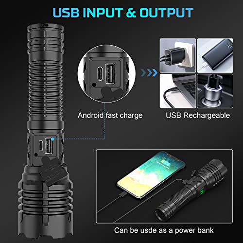 Rechargeable LED Flashlights High Lumens, Super Bright 10000 Lumen XHP70 Tactical Flashlight,5 Modes Best Flashlight for Camping,Zoomable, IP65 Waterproof,Emergency Flashlights [Battery not Included]