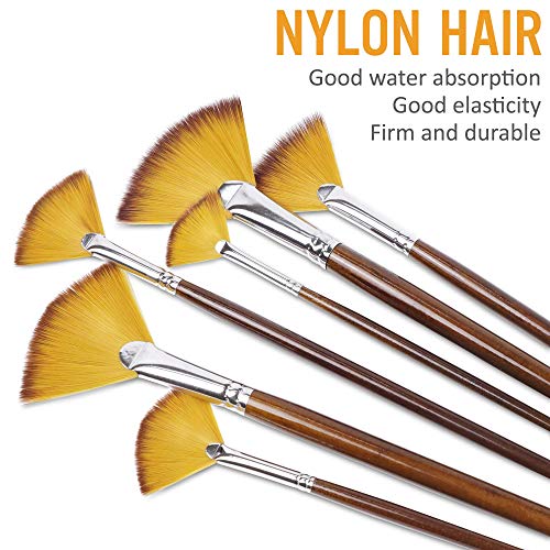 Artist Fan Paint Brushes Set 9pcs Soft AntiShedding Nylon Hair Wood Long Handle Paint Brush