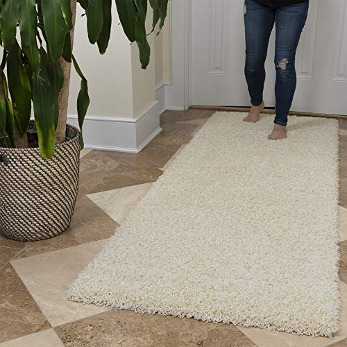 Ottomanson Collection Solid Shag Rug, 2 ft 7 in x 8 ft, Cream Pricepulse