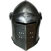 Barbuta Helmet | Renaissance Detachable Visor Barbute 16 Gauge Functional Armor Silver | Wearable for Adult | Medieval Costumes Helm SCA LARP Replica Costume