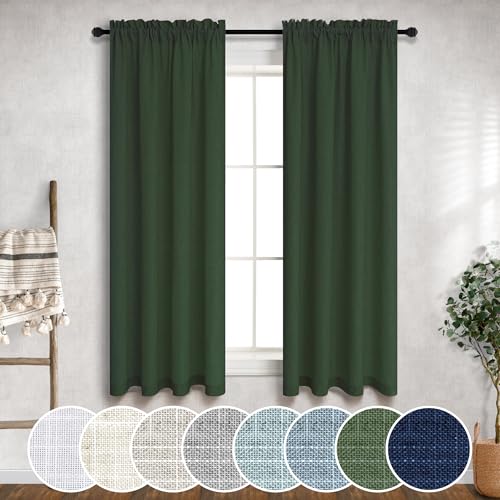 Mrs.Naturall, tende in lino per soggiorno, con tasca per asta, per camera da letto, filtraggio della luce, 91 cm x 114 cm di lunghezza, semi velate, verde cacciatore