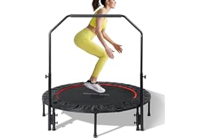 HOLLEYWEB 40"/48" Mini Foldable Trampoline for Adults 450/600 LB Weight Capacity Rebounder Trampoline with Adjustable Foam Handle Small Exercise Trampoline for Indoor or Garden Workout