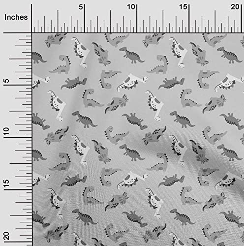 oneOone Rayon Gray Fabric Colorful Dinosaur Cartoon