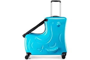 N-A AO WEI LA OW Duffel Bag for Kids Ride-On Suitcase Carry-On Luggage with Wheels (Blue, 24 Inch(suggest 6-12 years old))