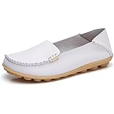 Sunporx Womens Comfortable Leather Loafers Driving Moccasins Shoes Toe Breathable Slip On Round Wild Walking Fashion Soft Casual Loafer