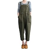 Gihuo Women Linen Overalls Jumpsuits Loose Fit Baggy Bib Rompers Casual Summer Outfits Trendy 2025