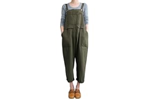 Gihuo Women Linen Overalls Jumpsuits Loose Fit Baggy Bib Rompers Casual Summer Outfits Trendy 2025​​