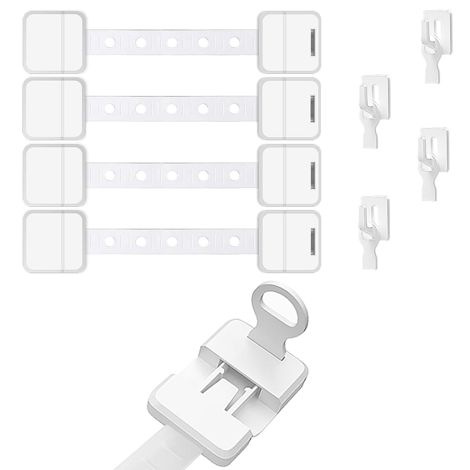 YMCRLUX Child Safety Proof Straps Locks with Key, Kids Security Fridge Lock for Children, Baby Proofing Locks for Cupboard, Freezer, Oven, Toilet, Refrigerator, Window, Cabinet and Drawers (4 Pack)