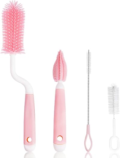 Vicloon 3PCS Baby Bottle Brush Silicone Bottle Cleaner Pink