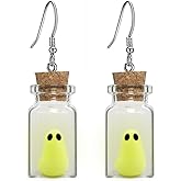 Glow in The Dark Ghost Earrings (Yellow), The Adopt a Ghost in a Bottle Pendent Earrings Cute Spooky Charm Halloween Accessories for Women