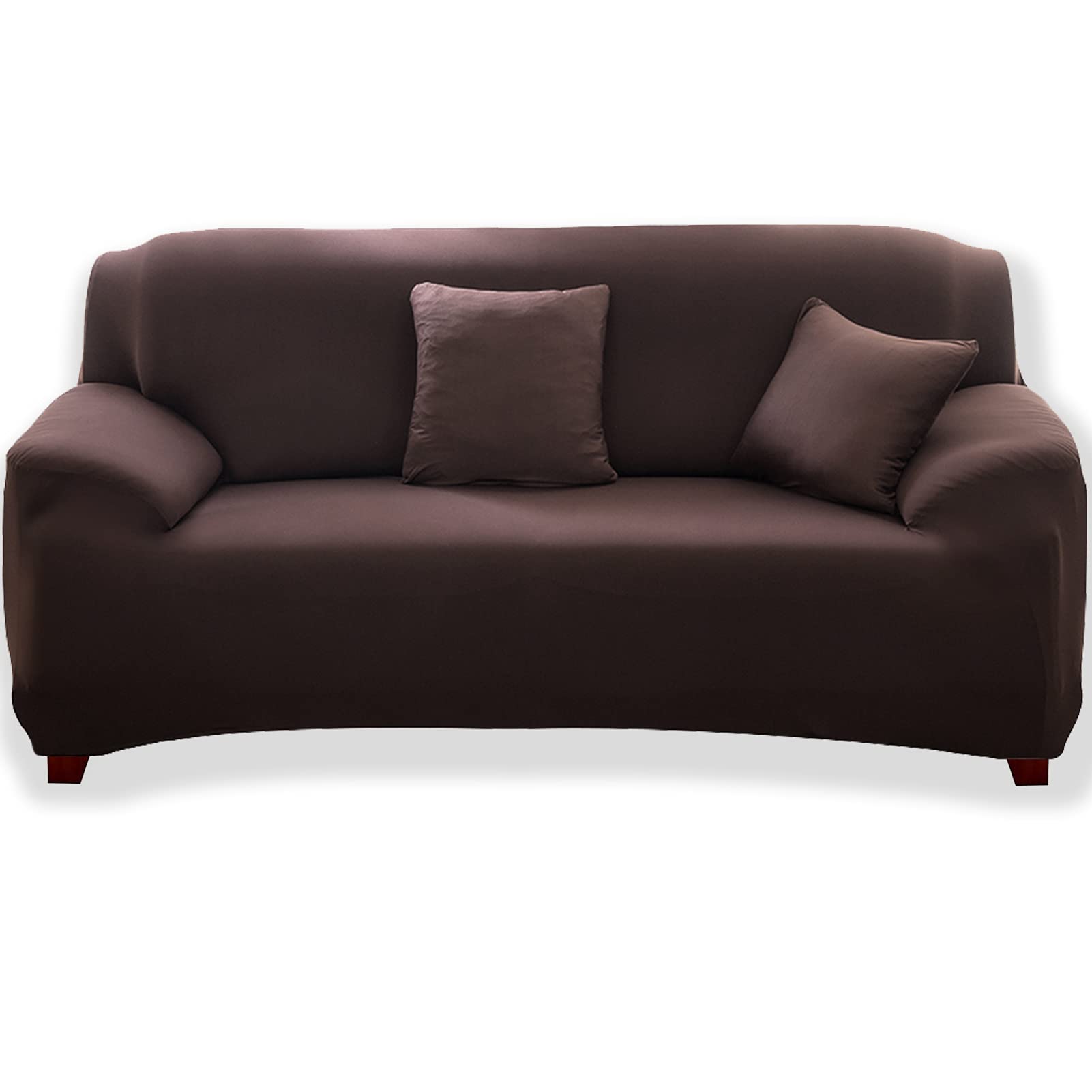 Teynewer 1-Piece Fit Stretch Sofa Cover, Sofa Slipcover Elastic Fabric Minimalism Style Chair Loveseat Couch Settee Sofa Covers Universal Fitted Furniture Cover Protector (1 Seater, Brown)