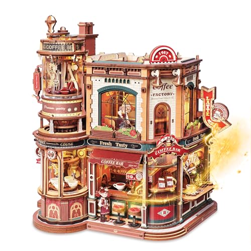 ROKR 3D Wooden Puzzle Adult Dream Coffee Factory, Model Kits DIY Gifts for Adults and Teenagers