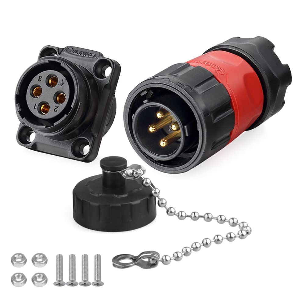 CNLINKO YM-20 Industrial Waterproof Connector IP68 Circular Aviation Connector PBT Plastic Shell M20 2-12 Pin Flange Socket (4 Pin)