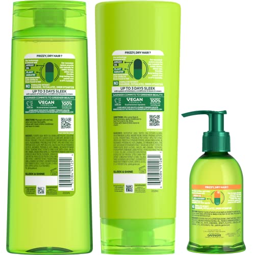 Garnier Fructis Sleek & Shine Shampoo, Conditioner + AntiFrizz Serum