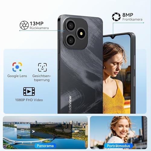 Blackview Wave 9C Handy Ohne Vertrag, 12GB+64GB/2TB TF Handy Günstig, 6.56" Android Smartphone, 13MP KI Kamera Simlockfreie Handys, 5000mAh, 4G Dual SIM/FM/IP54/GPS/3Jahre Garantie/OTG mit 1 TF
