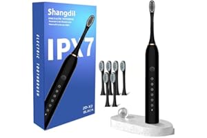 Shangdil electric toothbrush, rechargeable electric toothbrush with pressure sensor, 6 replacement toothbrush heads (BLACK)